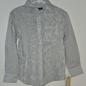 NWT Cherokee Blue Black White Striped Button Down Dress Shirt Boy Xs 4/5
